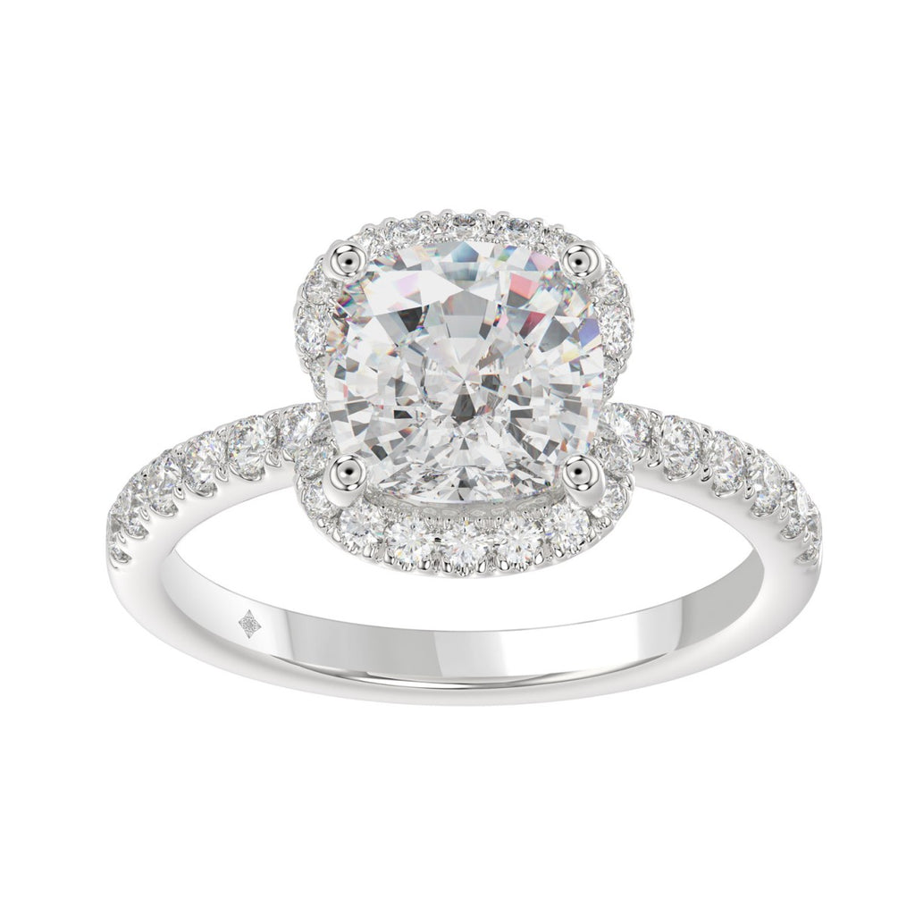 14K WHITE GOLD 4 1/2CT ROUND/CUSHION DIAMOND LADIES RING (CENTER STONE CUSHION DIAMOND 4CT &amp; Color F-G Clarity VS1/VS2)