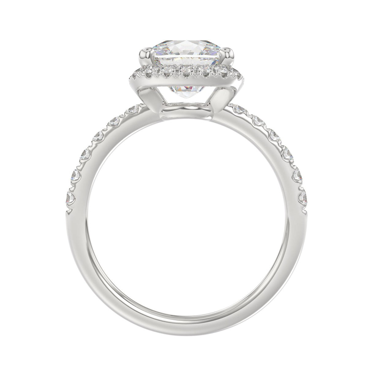14K WHITE GOLD 4 1/2CT ROUND/CUSHION DIAMOND LADIES RING (CENTER STONE CUSHION DIAMOND 4CT &amp; Color F-G Clarity VS1/VS2)