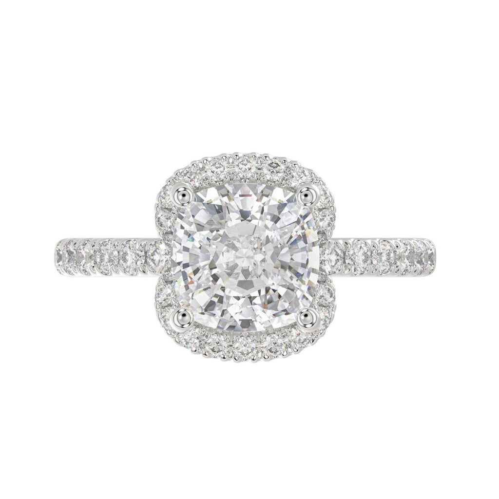 14K WHITE GOLD 4 1/2CT ROUND/CUSHION DIAMOND LADIES RING (CENTER STONE CUSHION DIAMOND 4CT &amp; Color F-G Clarity VS1/VS2)