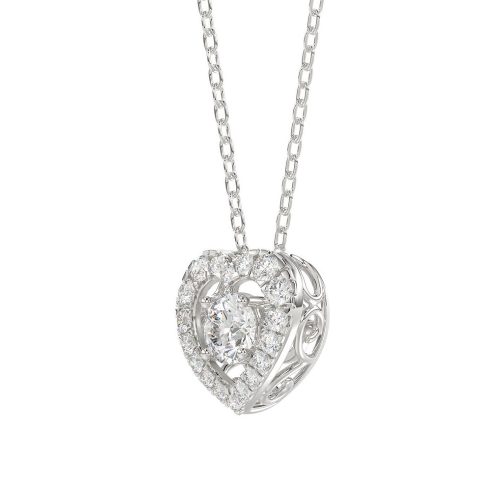 10K WHITE GOLD 3/4CT ROUND DIAMOND LADIES PENDANT WITH CHAIN (CENTER STONE ROUND DIAMOND 1/2CT)