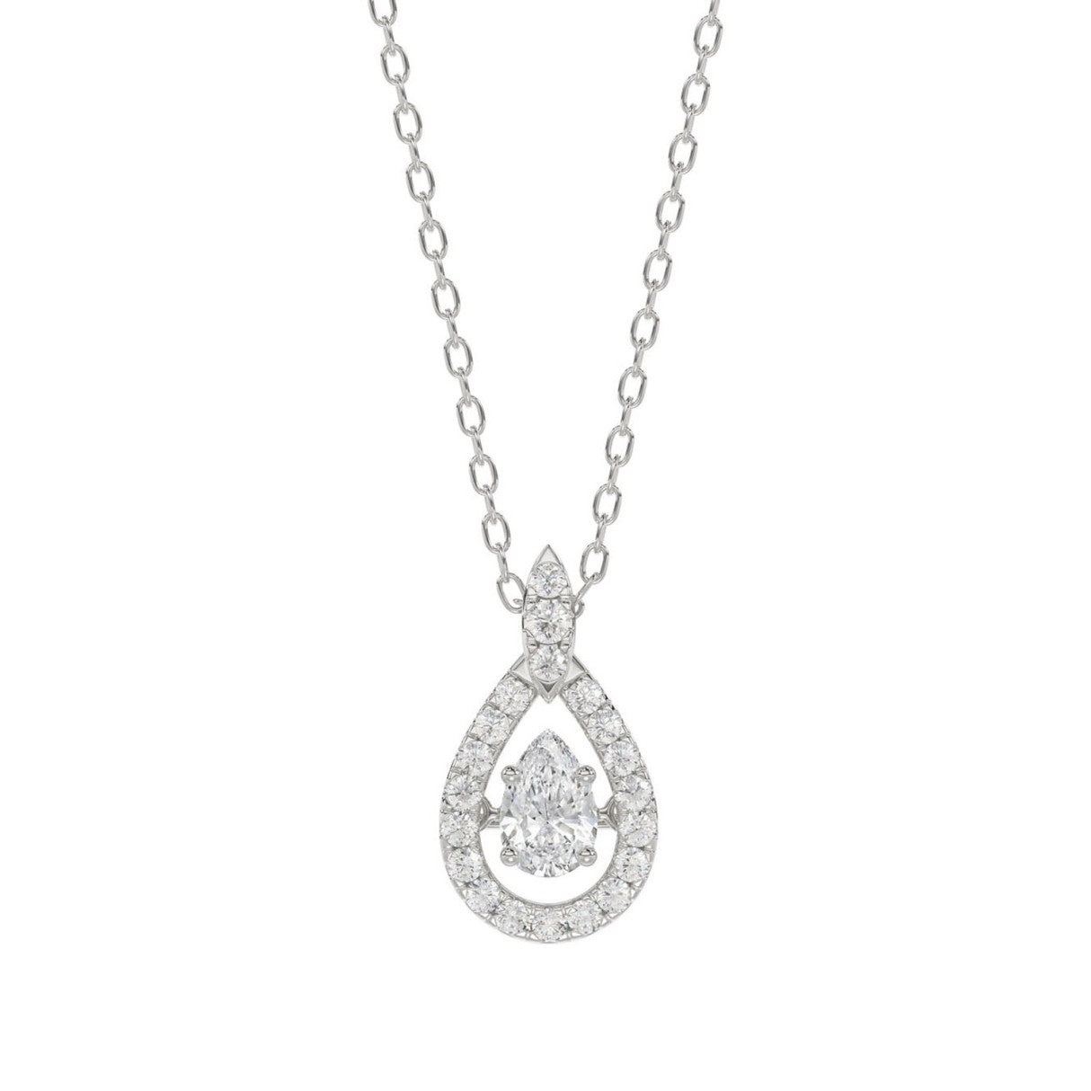 10K WHITE GOLD 3/4CT ROUND/PEAR DIAMOND LADIES PENDANT WITH CHAIN (CENTER STONE PEAR DIAMOND 1/2CT)