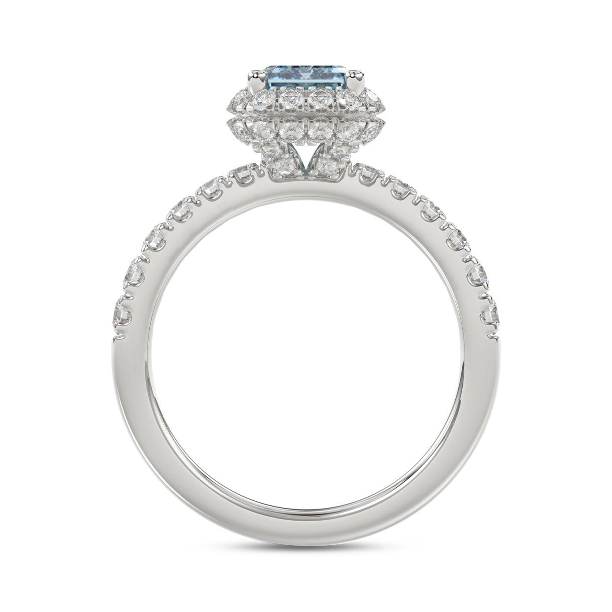 14K WHITE GOLD 4.00CT ROUND/RADIANT DIAMOND LADIES RING (CENTER STONE BLUE RADIANT DIAMOND 3CT)