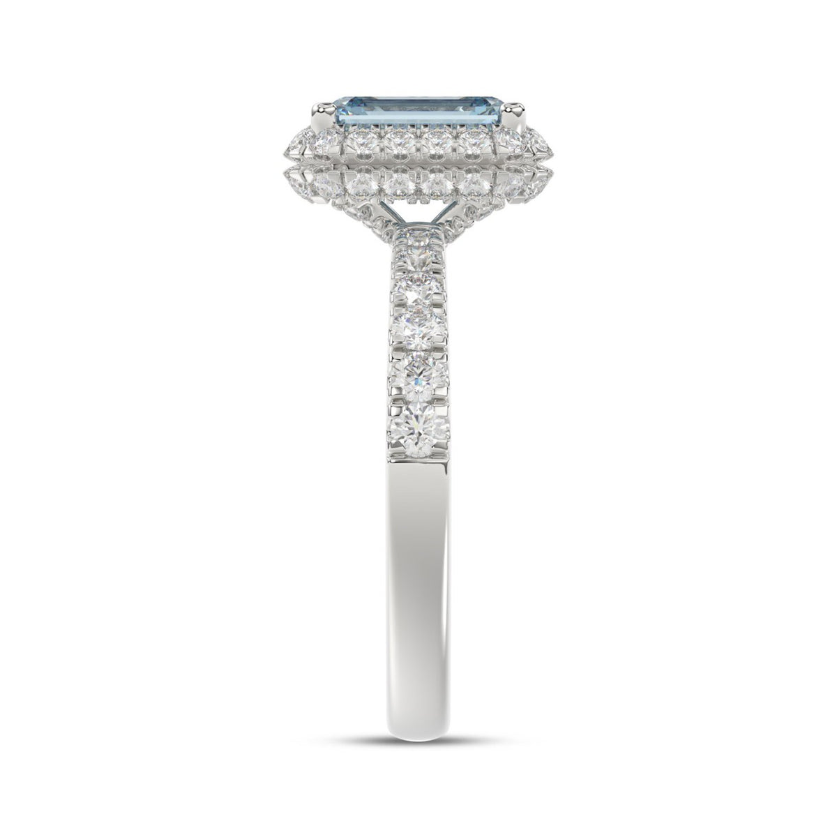 14K WHITE GOLD 4.00CT ROUND/RADIANT DIAMOND LADIES RING (CENTER STONE BLUE RADIANT DIAMOND 3CT)