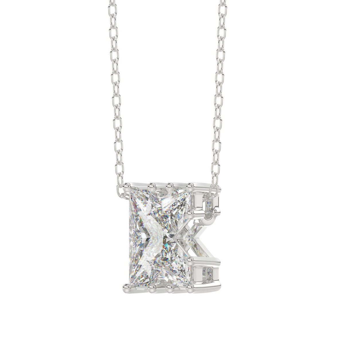 14K WHITE GOLD 1 1/2CT FANCY CUT ALPHABET DIAMOND LADIES PENDANT WITH CHAIN