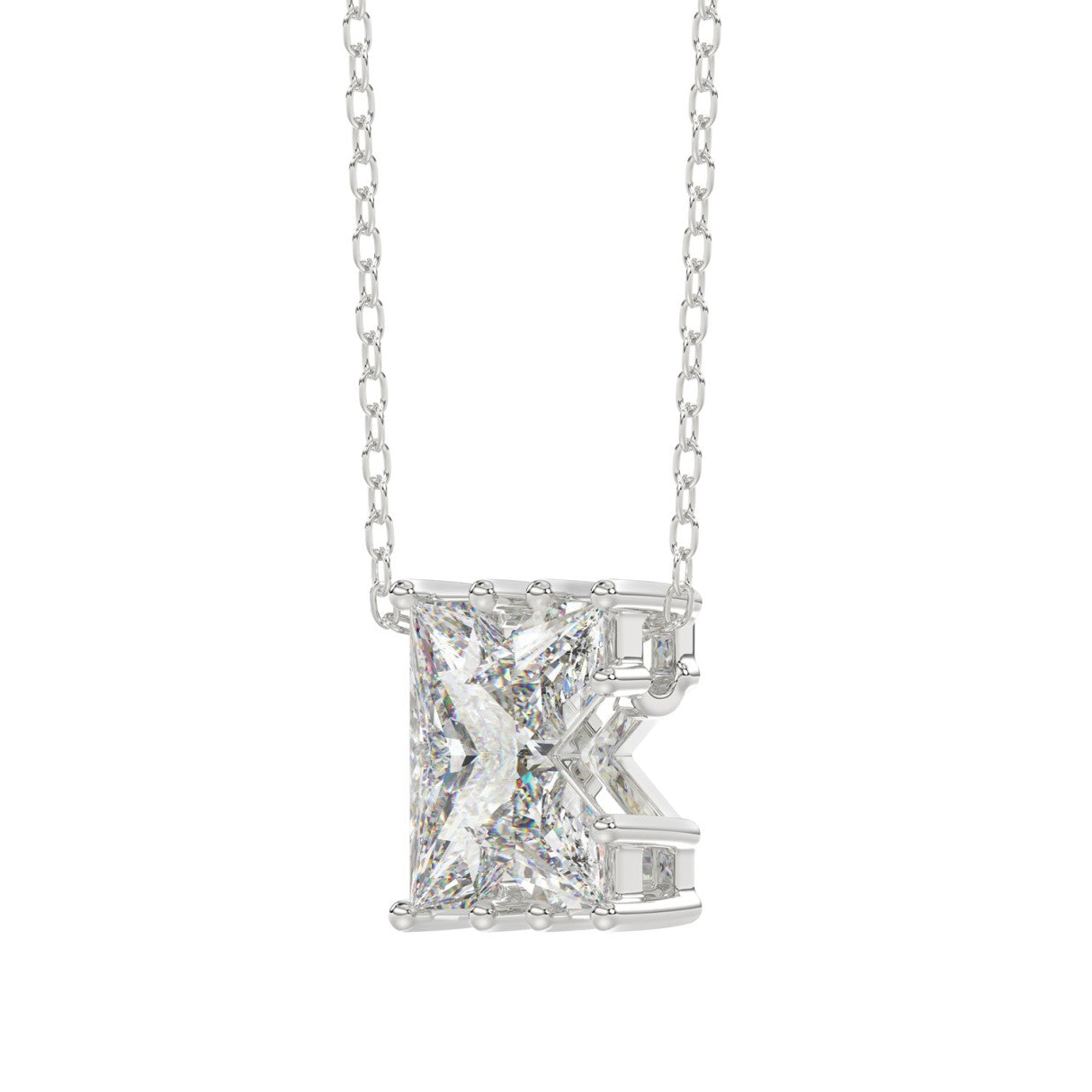 14K WHITE GOLD 1 1/2CT FANCY CUT ALPHABET DIAMOND LADIES PENDANT WITH CHAIN