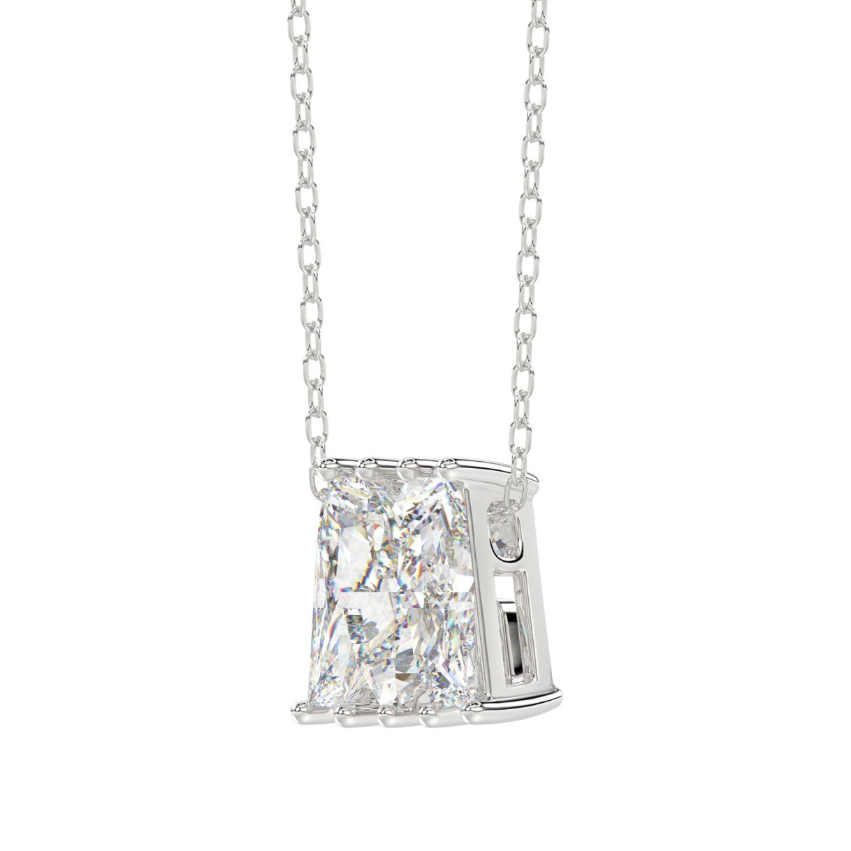 14K WHITE GOLD 1 5/8CT FANCY CUT ALPHABET DIAMOND LADIES PENDANT WITH CHAIN