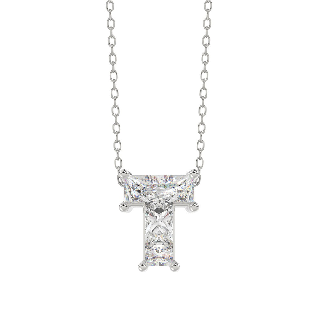 14K WHITE GOLD 1.00CT FANCY CUT ALPHABET DIAMOND LADIES PENDANT WITH CHAIN