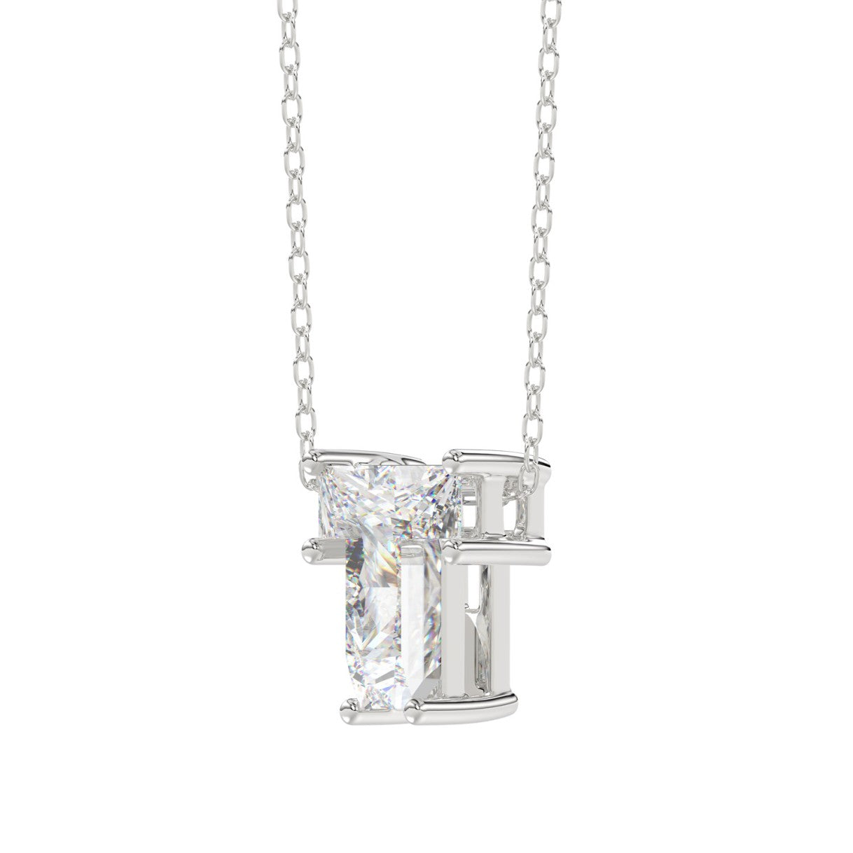 14K WHITE GOLD 1.00CT FANCY CUT ALPHABET DIAMOND LADIES PENDANT WITH CHAIN