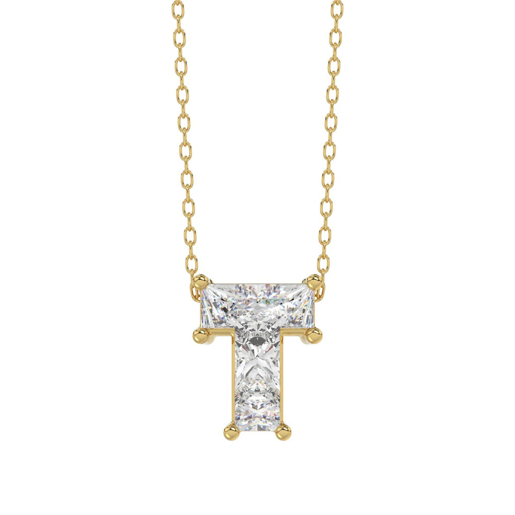 14K YELLOW GOLD 1.00CT FANCY CUT ALPHABET DIAMOND LADIES PENDANT WITH CHAIN