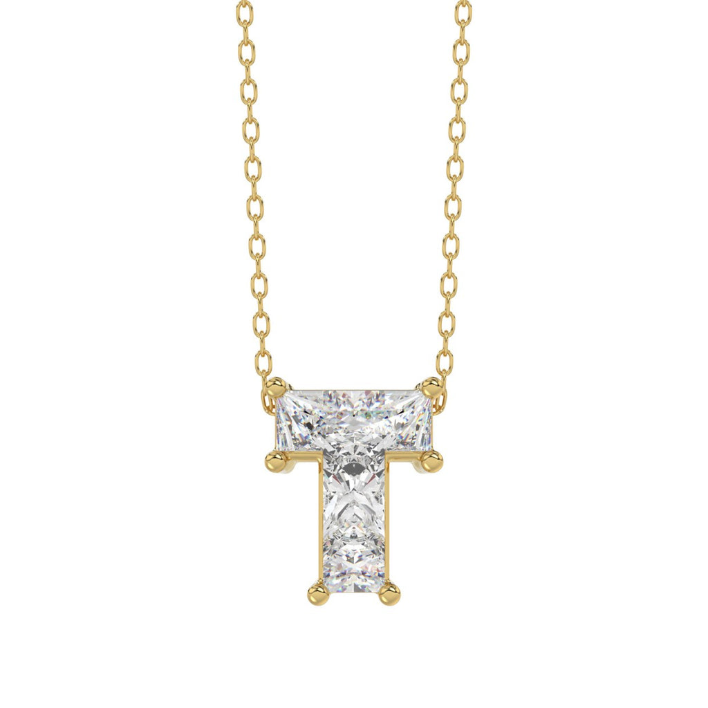 14K YELLOW GOLD 1.00CT FANCY CUT ALPHABET DIAMOND LADIES PENDANT WITH CHAIN