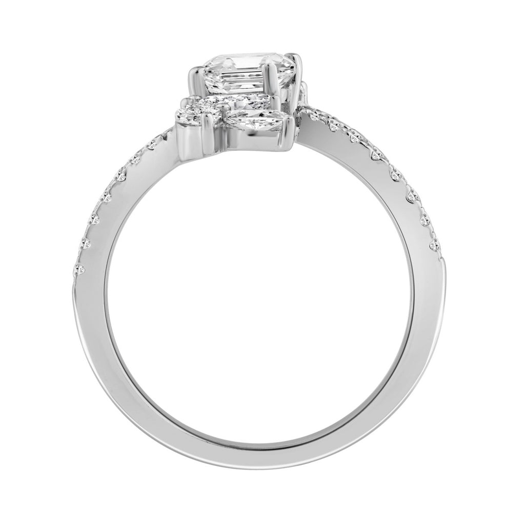 14K WHITE GOLD 1 1/2CT ROUND/MARQUISE/CUSHION DIAMOND LADIES RING (CENTER STONE CUSHION DIAMOND 1/2CT)