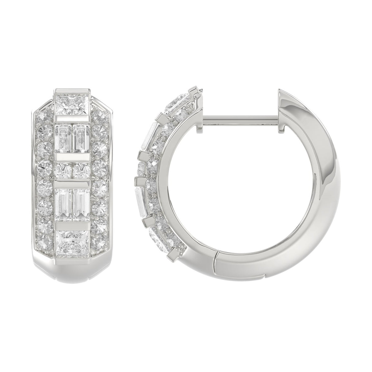 14K WHITE GOLD 1.00CT ROUND/PRINCESS/BAGUETTE DIAMOND LADIES EARRINGS