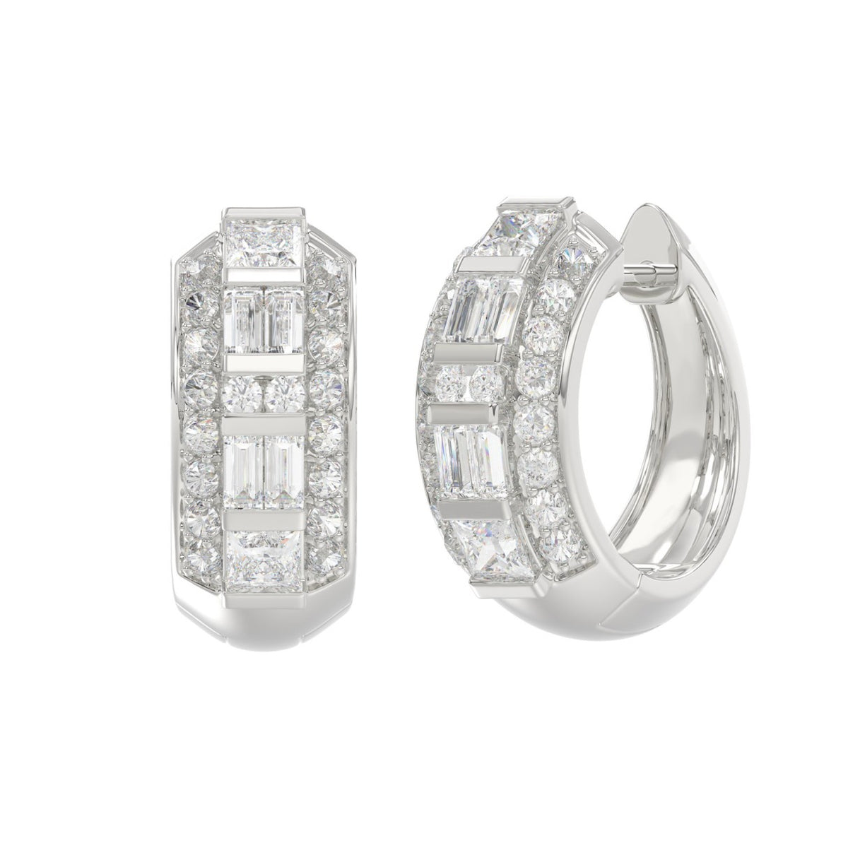 14K WHITE GOLD 1.00CT ROUND/PRINCESS/BAGUETTE DIAMOND LADIES EARRINGS