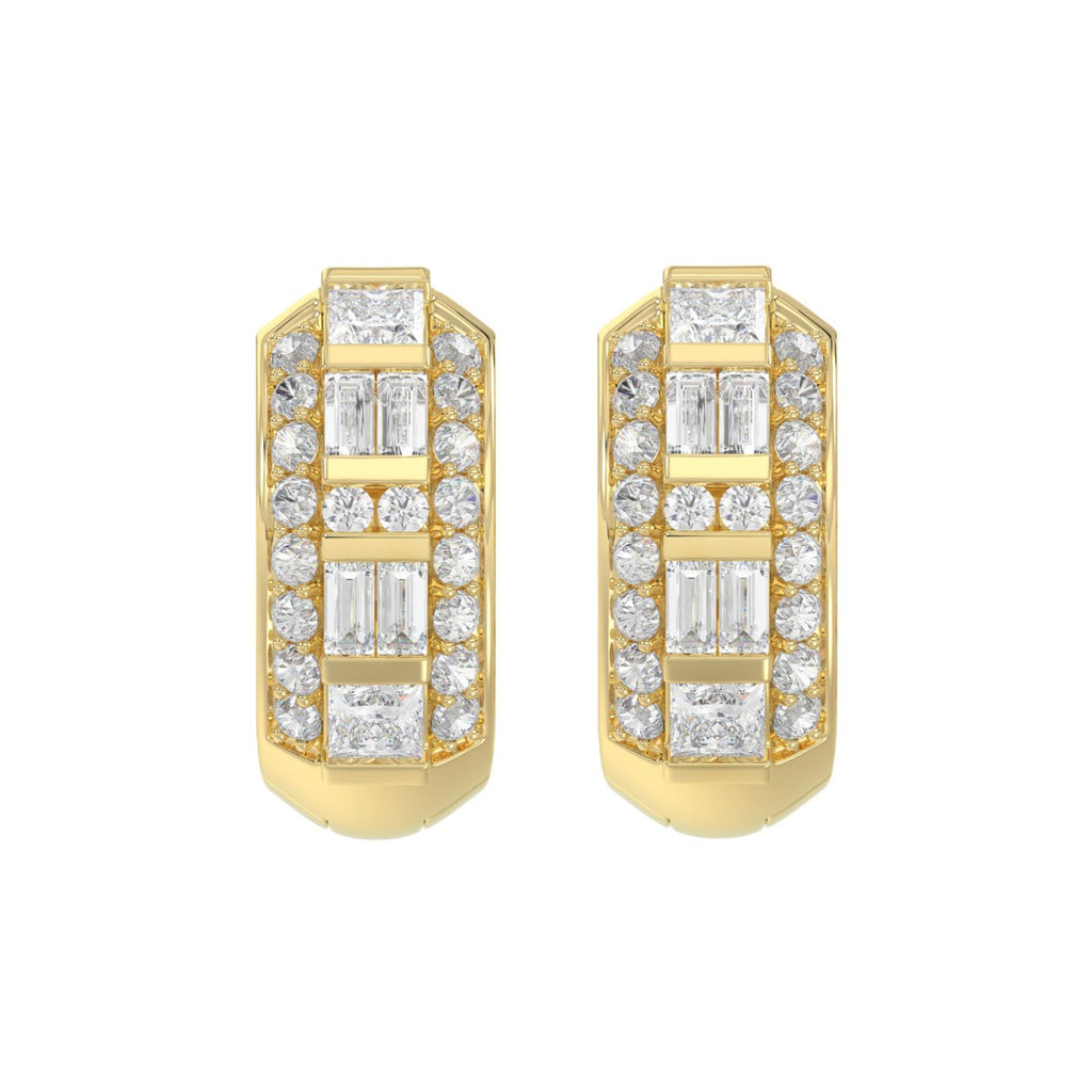 14K YELLOW GOLD 1.00CT ROUND/PRINCESS/BAGUETTE DIAMOND LADIES EARRINGS
