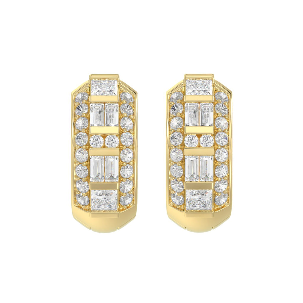 14K YELLOW GOLD 1.00CT ROUND/PRINCESS/BAGUETTE DIAMOND LADIES EARRINGS