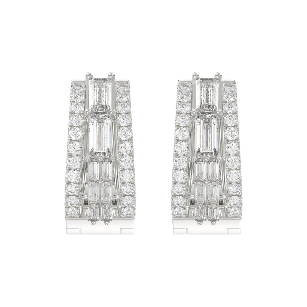 Classic 10K White Gold  Round & Baguette Lab Grown Diamond ladies Hoop Earrings 3/4CT (Color F-G -Clarity VS1/VS2)