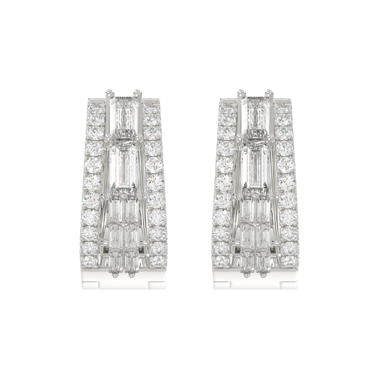 Classic 10K White Gold  Round & Baguette Lab Grown Diamond ladies Hoop Earrings 3/4CT (Color F-G -Clarity VS1/VS2)