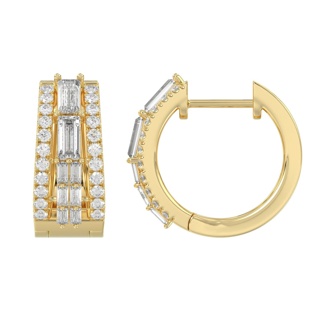 Classic 10K Yellow Gold  Round & Baguette Lab Grown Diamond ladies Hoop Earrings 3/4CT (Color F-G -Clarity VS1/VS2)