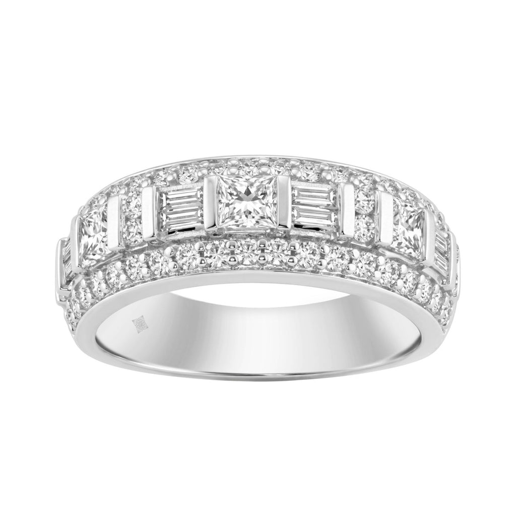 14K WHITE GOLD 1 1/4CT ROUND/BAGUETTE/PRINCESS DIAMOND LADIES BAND