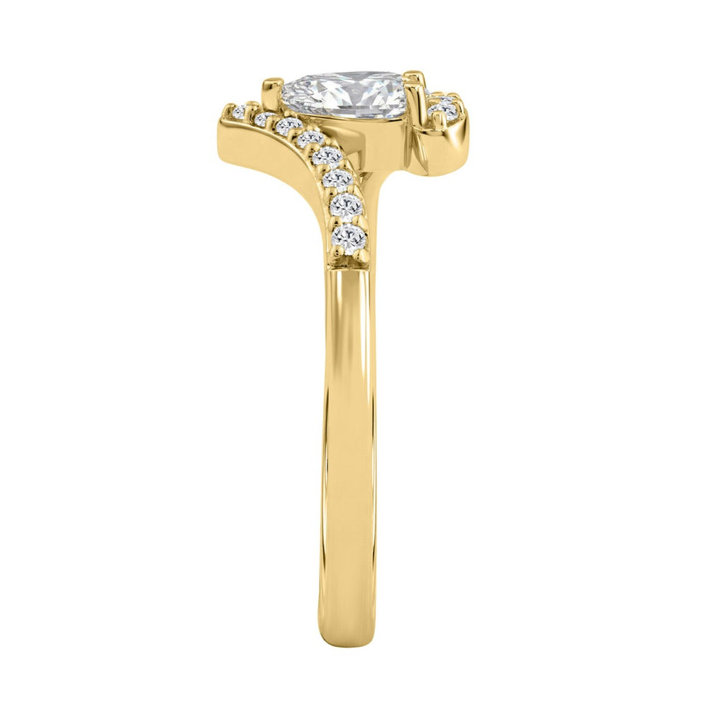 10K Yellow Gold 3/8Ct Pear & Round Cut Diamond Engagement Ring 1/4Ct Pear Center Stone Ladies Fashion Bridal Ring (Color F-G -Clarity Vs1/Vs2)