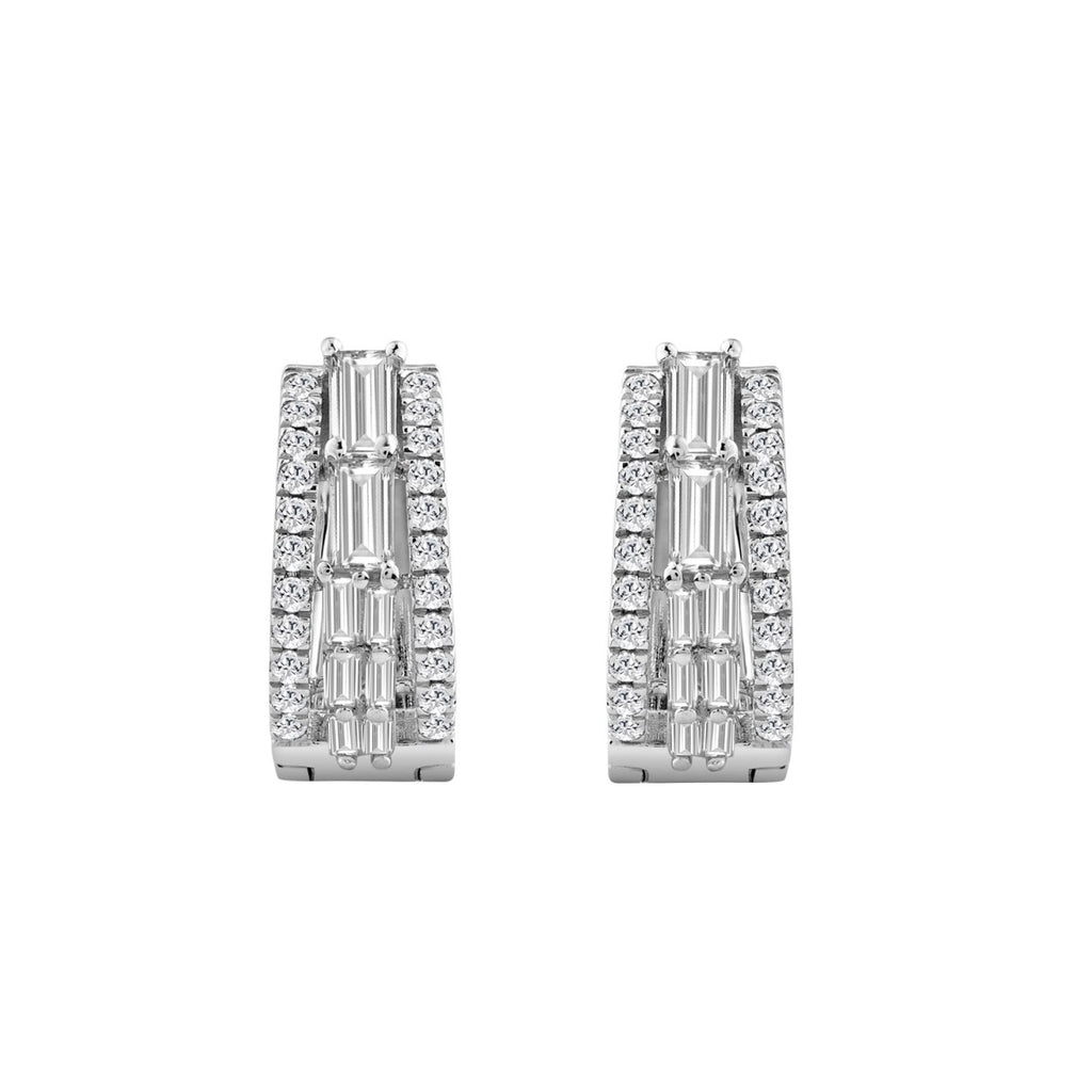 14K WHITE GOLD 1.00CT ROUND/BAGUETTE DIAMOND LADIES EARRINGS