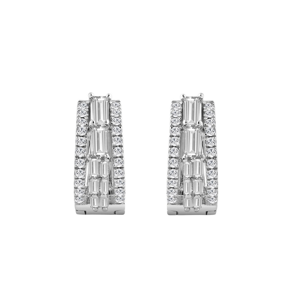 14K WHITE GOLD 1.00CT ROUND/BAGUETTE DIAMOND LADIES EARRINGS