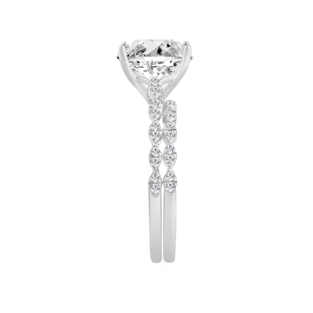 14K WHITE GOLD 3 1/3CT ROUND/OVAL DIAMOND LADIES BRIDAL SET (CENTER STONE OVAL DIAMOND 3CT)