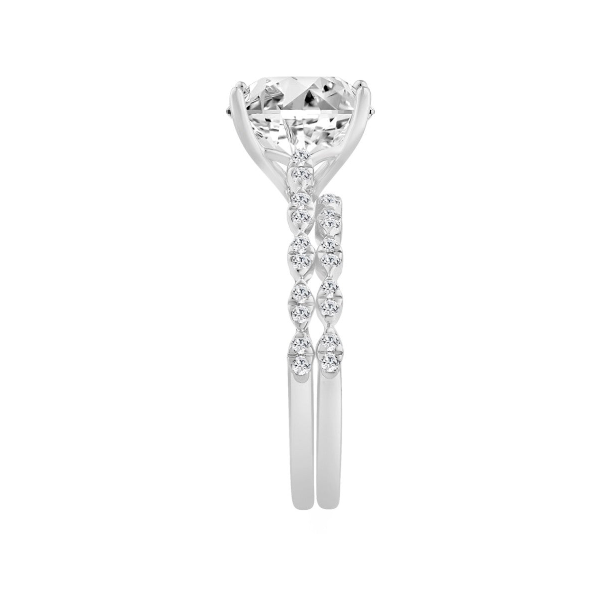 14K WHITE GOLD 3 1/3CT ROUND/OVAL DIAMOND LADIES BRIDAL SET (CENTER STONE OVAL DIAMOND 3CT)