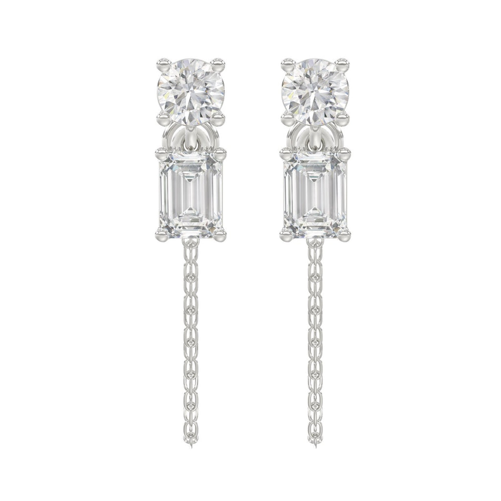 10K White Gold 3/4CT Emerald/Round cut Diamond Elegant Ladies Earring (Color F-G -Clarity VS1/VS2)