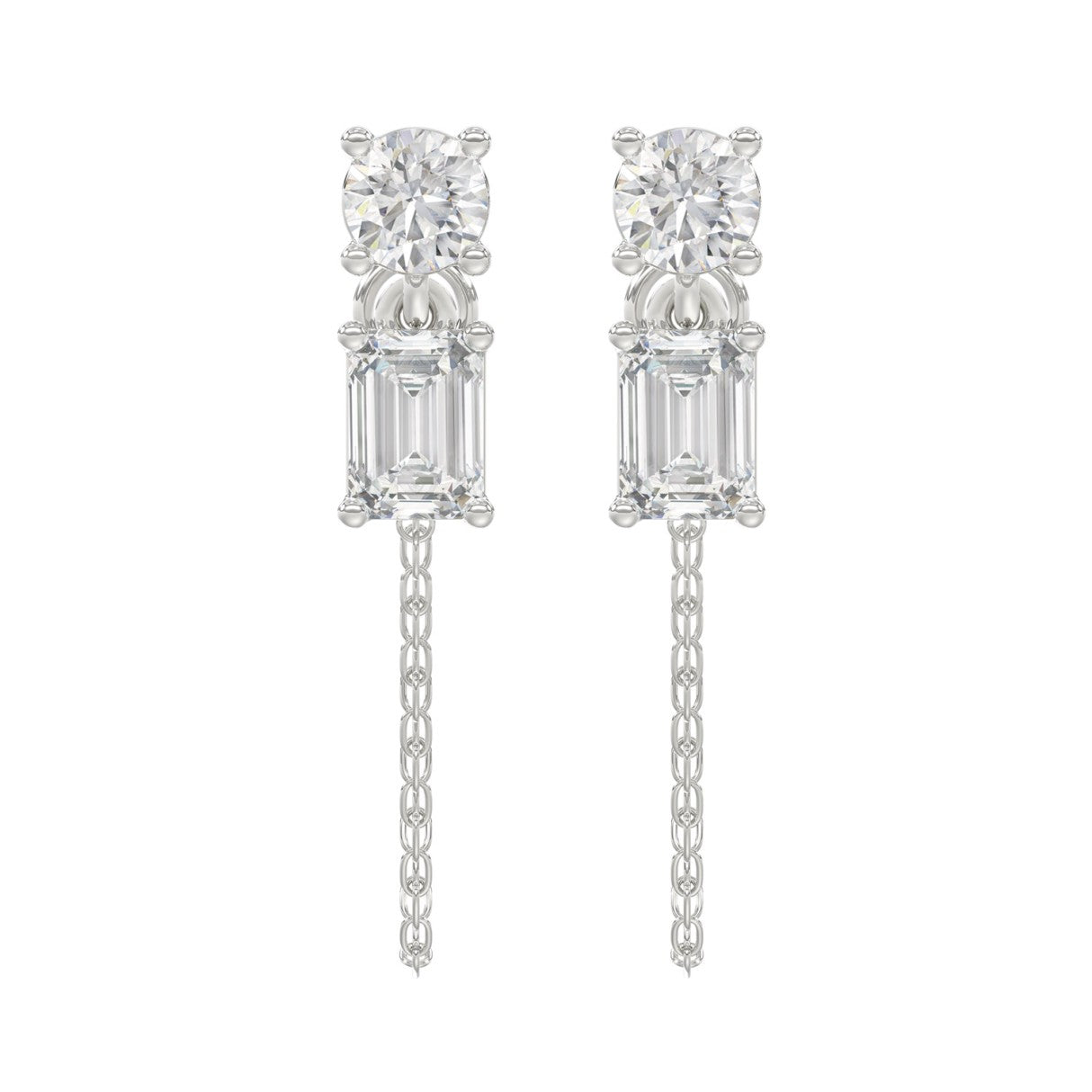 10K White Gold 3/4CT Emerald/Round cut Diamond Elegant Ladies Earring (Color F-G -Clarity VS1/VS2)