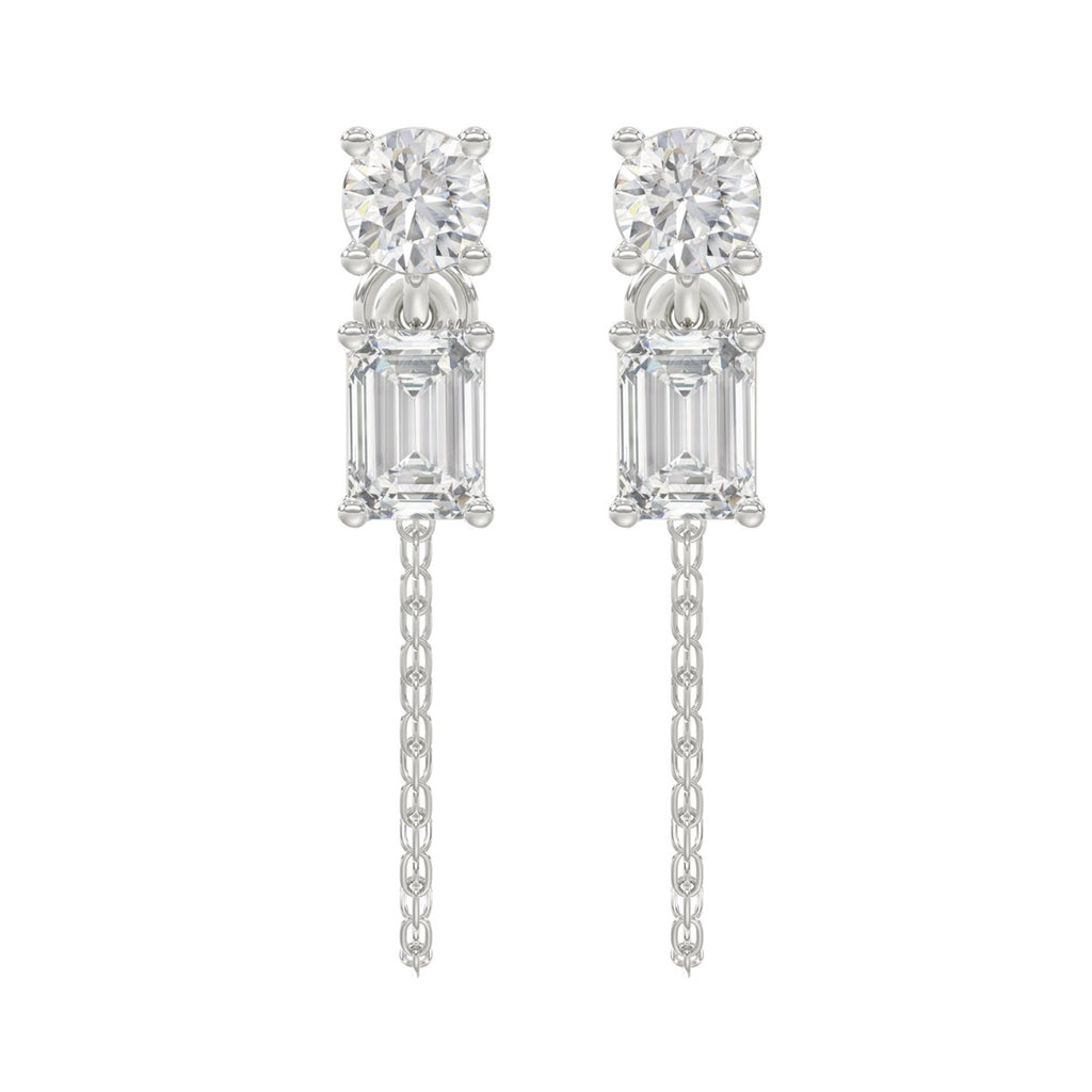 10K White Gold 3/4CT Emerald/Round cut Diamond Elegant Ladies Earring (Color F-G -Clarity VS1/VS2)