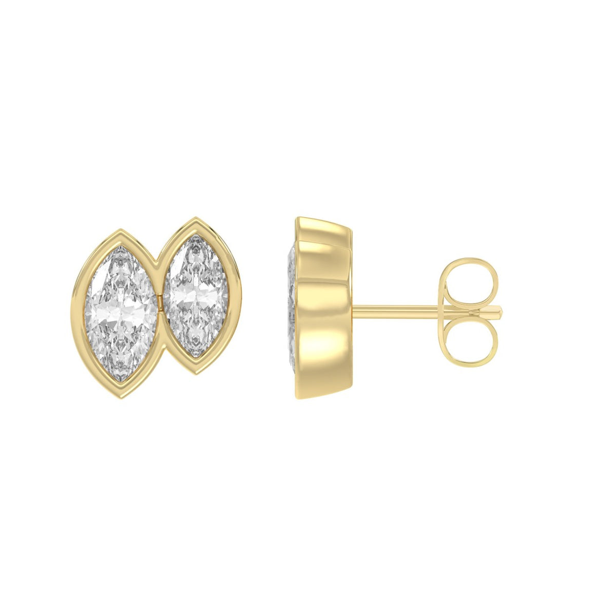 Elegant Ladies Earring 10K Collection Linked Hearts Yellow Gold 1.00CT Marquise Lab Grown Diamond (Color F-G -Clarity VS1/VS2)