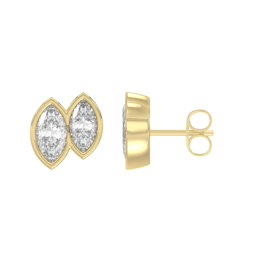 Elegant Ladies Earring 10K Collection Linked Hearts Yellow Gold 1.00CT Marquise Lab Grown Diamond (Color F-G -Clarity VS1/VS2)