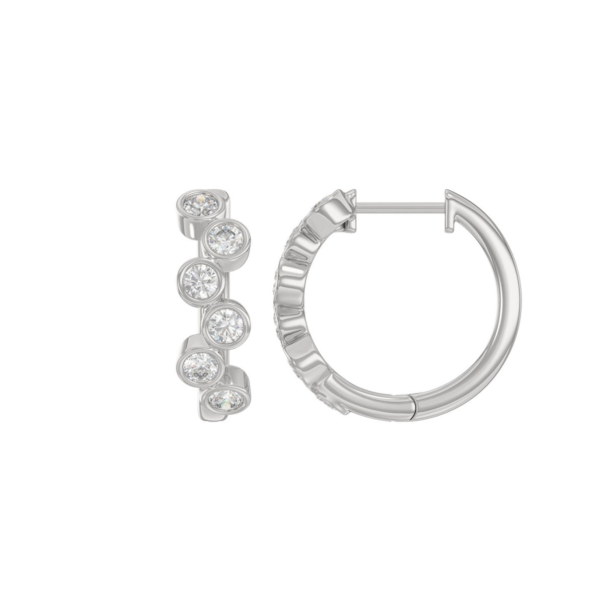 Elegant Ladies 10K White Gold 3/4Ct Round Lab Grown Diamond Fancy Hoop Earrings  (Color F-G -Clarity Vs1/Vs2)