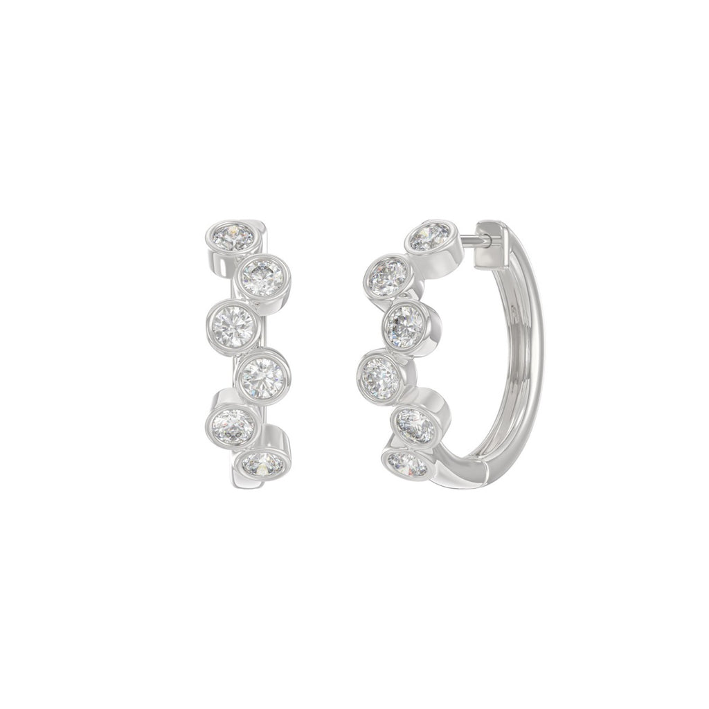 Elegant Ladies 10K White Gold 3/4Ct Round Lab Grown Diamond Fancy Hoop Earrings  (Color F-G -Clarity Vs1/Vs2)