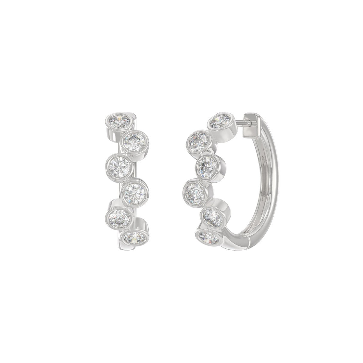 Elegant Ladies 10K White Gold 3/4Ct Round Lab Grown Diamond Fancy Hoop Earrings  (Color F-G -Clarity Vs1/Vs2)