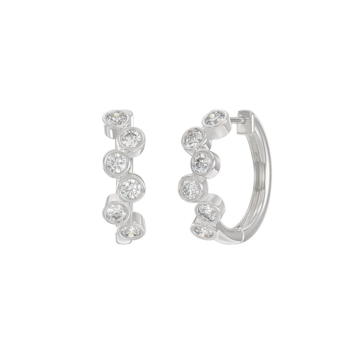 Elegant Ladies 10K White Gold 3/4Ct Round Lab Grown Diamond Fancy Hoop Earrings  (Color F-G -Clarity Vs1/Vs2)