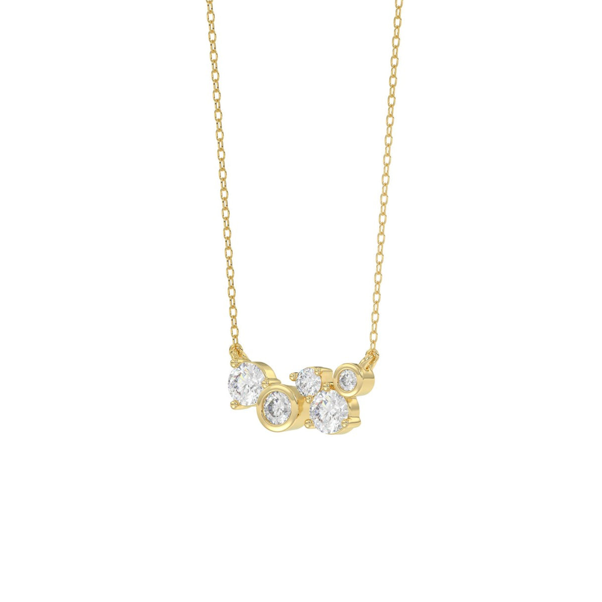 Elegant Ladies 10K Yellow Gold 1/2CT Round Lab Grown five stone Diamond Fancy Bezel set Necklace  (Color F-G -Clarity VS1/VS2)
