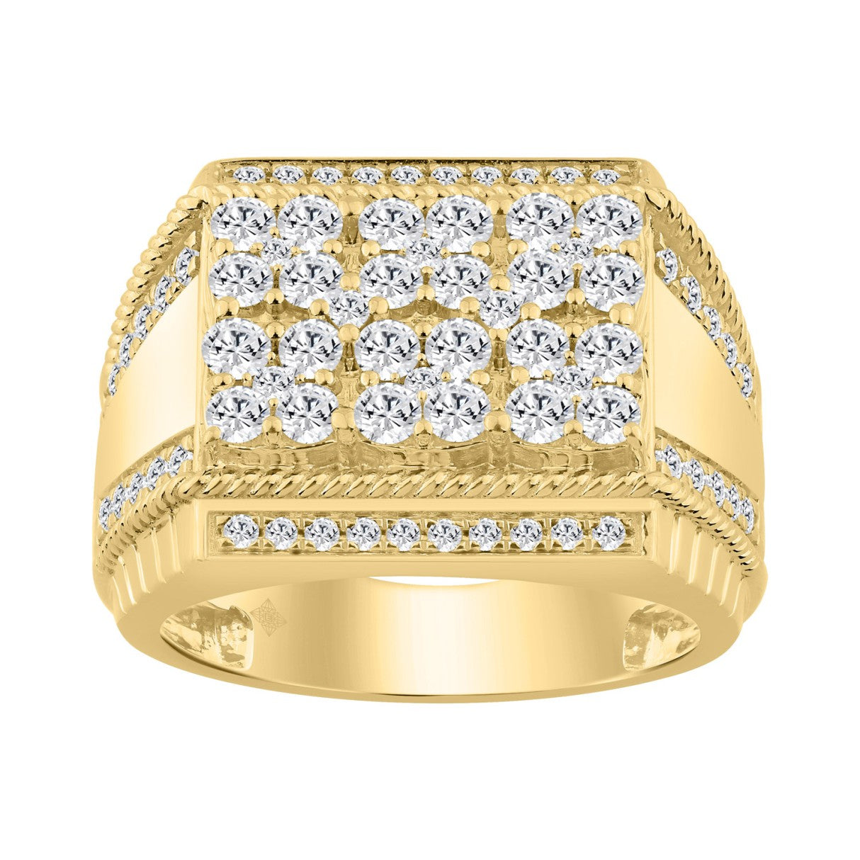 14K YELLOW GOLD 1 3/4CT ROUND DIAMOND MEN'S RING 