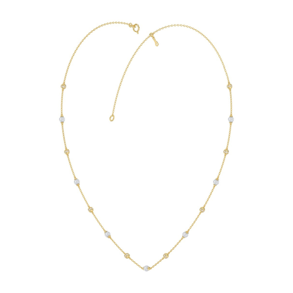 Luxury Round/Pearl Diamond Necklace 10K Yellow Gold 1/3CT Elegant Ladies Jewelry (Color F-G -Clarity VS1/VS2)