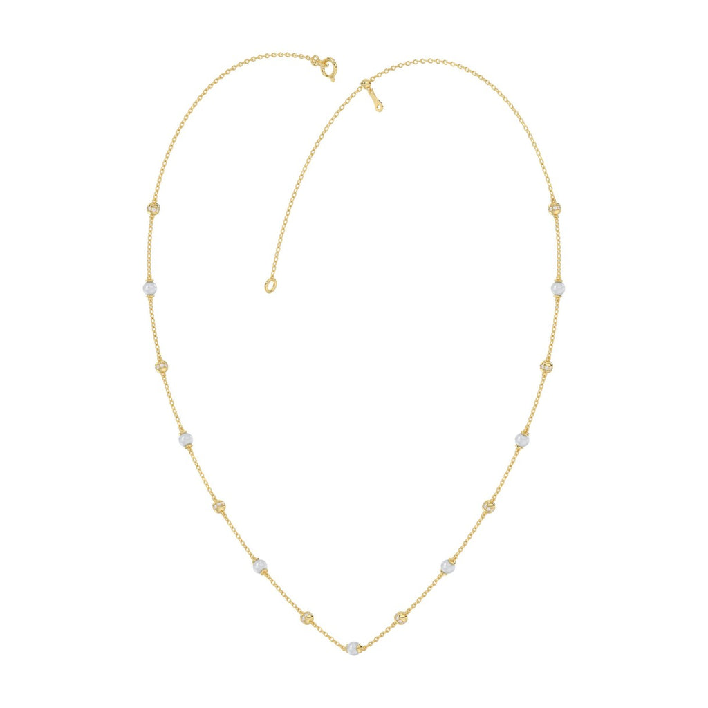Luxury Round/Pearl Diamond Necklace 10K Yellow Gold 1/3CT Elegant Ladies Jewelry (Color F-G -Clarity VS1/VS2)