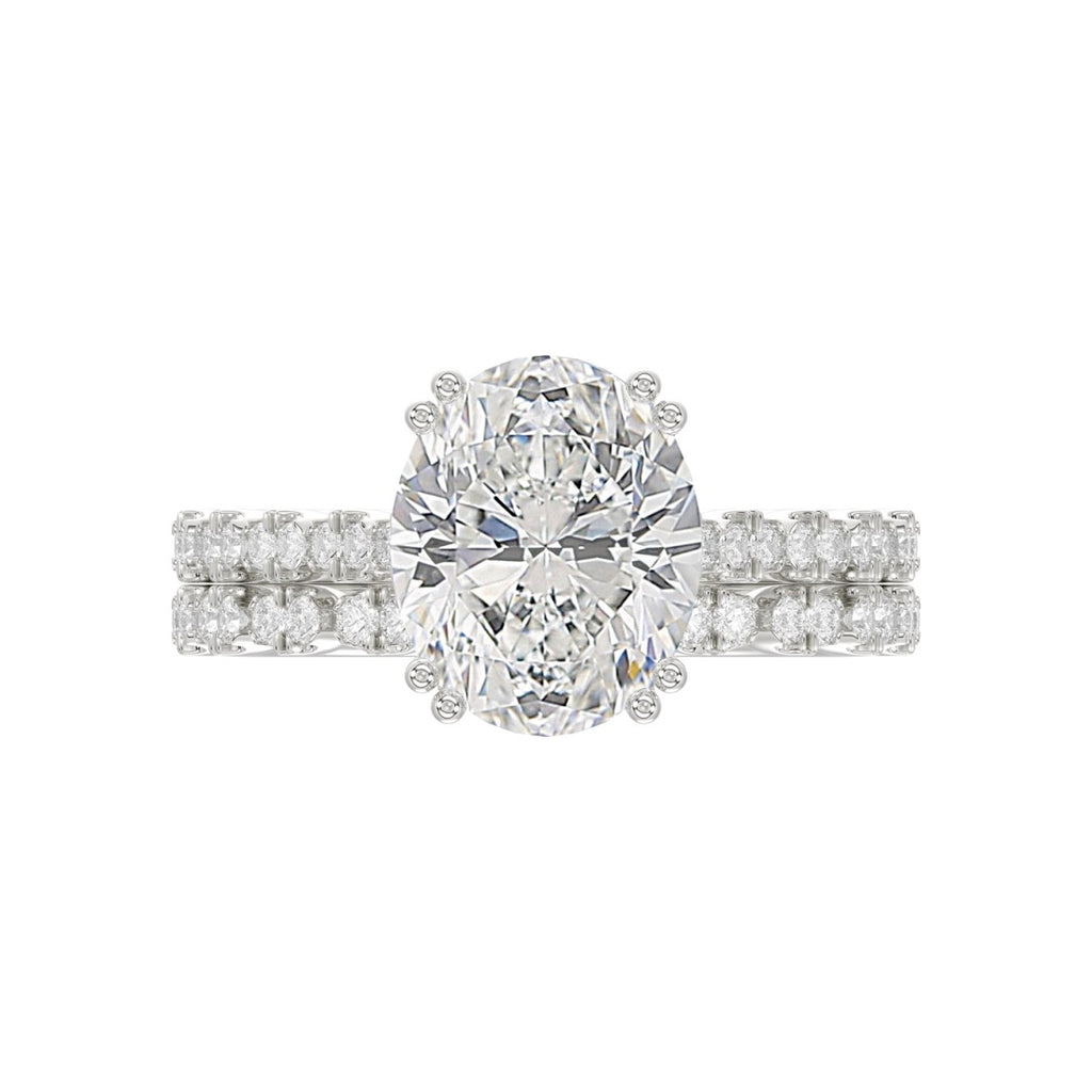 Ladies 14K White Gold Ladies Elegance- Bridal Set  3 1/3CT Round & Oval Diamonds 3.00CT Oval Center stone (Color F-G  Clarity VS1/VS2)