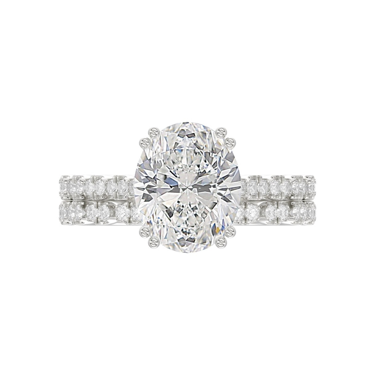 Ladies 14K White Gold Ladies Elegance- Bridal Set  3 1/3CT Round & Oval Diamonds 3.00CT Oval Center stone (Color F-G  Clarity VS1/VS2)