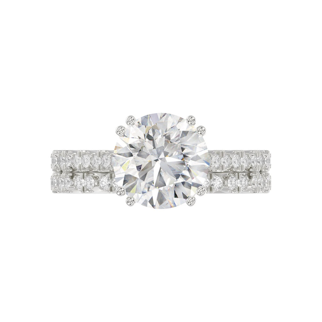 Ladies 14K White Gold Ladies Elegance- Bridal Set  3 1/3CT Round Diamond 3.00CT Round Center stone (Color F-G -Clarity VS1/VS2)