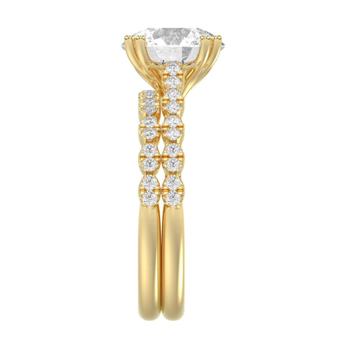 Ladies 14K Yellow Gold Ladies Elegance- Bridal Set  3 1/3CT Round Diamond 3.00CT Round Center stone (Color F-G -Clarity VS1/VS2)