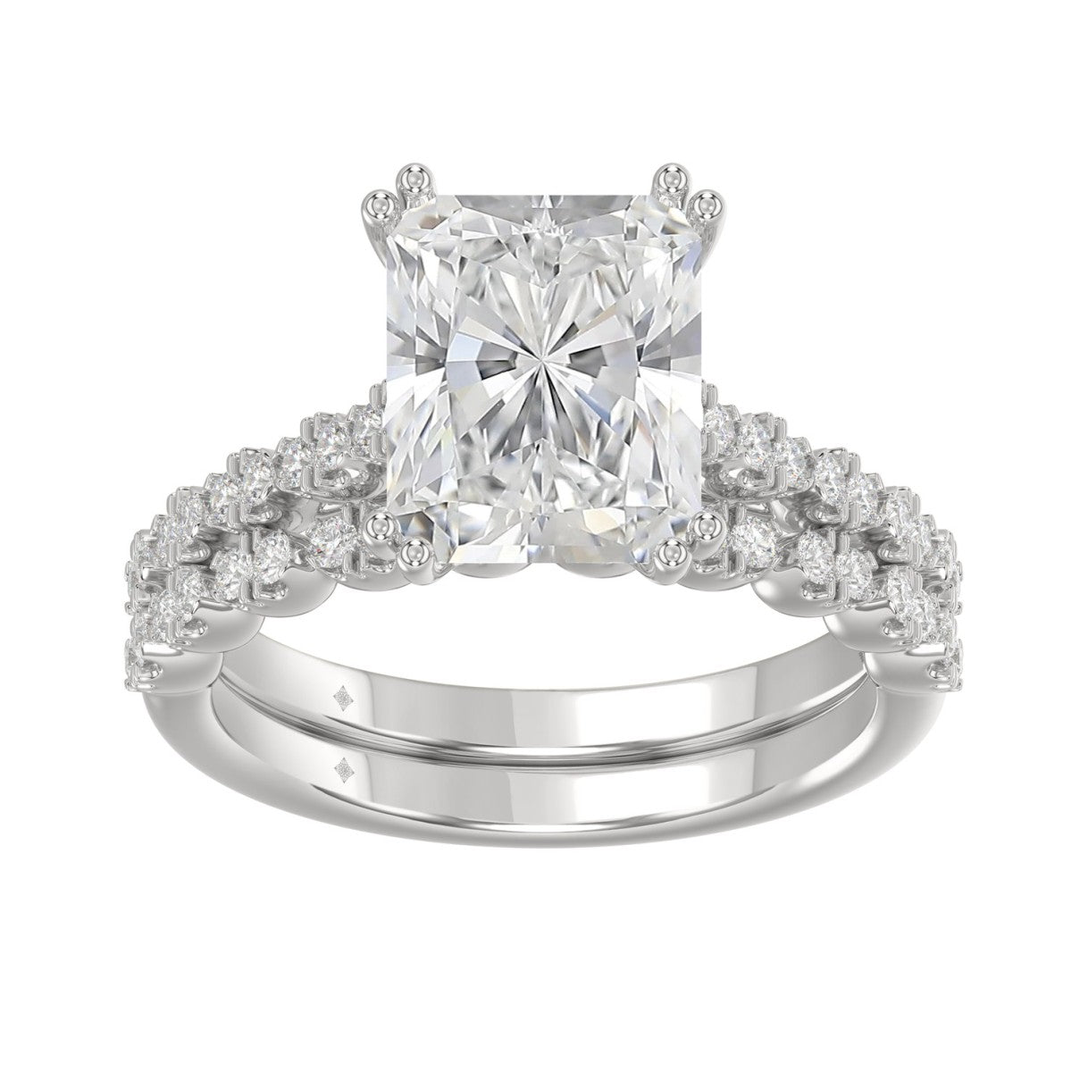 Ladies 14K White Gold Ladies Elegance- Bridal Set  3 1/3CT Round &amp; Radiant Diamond 3.00CT Radiant Center stone (Color F-G -Clarity VS1/VS2)