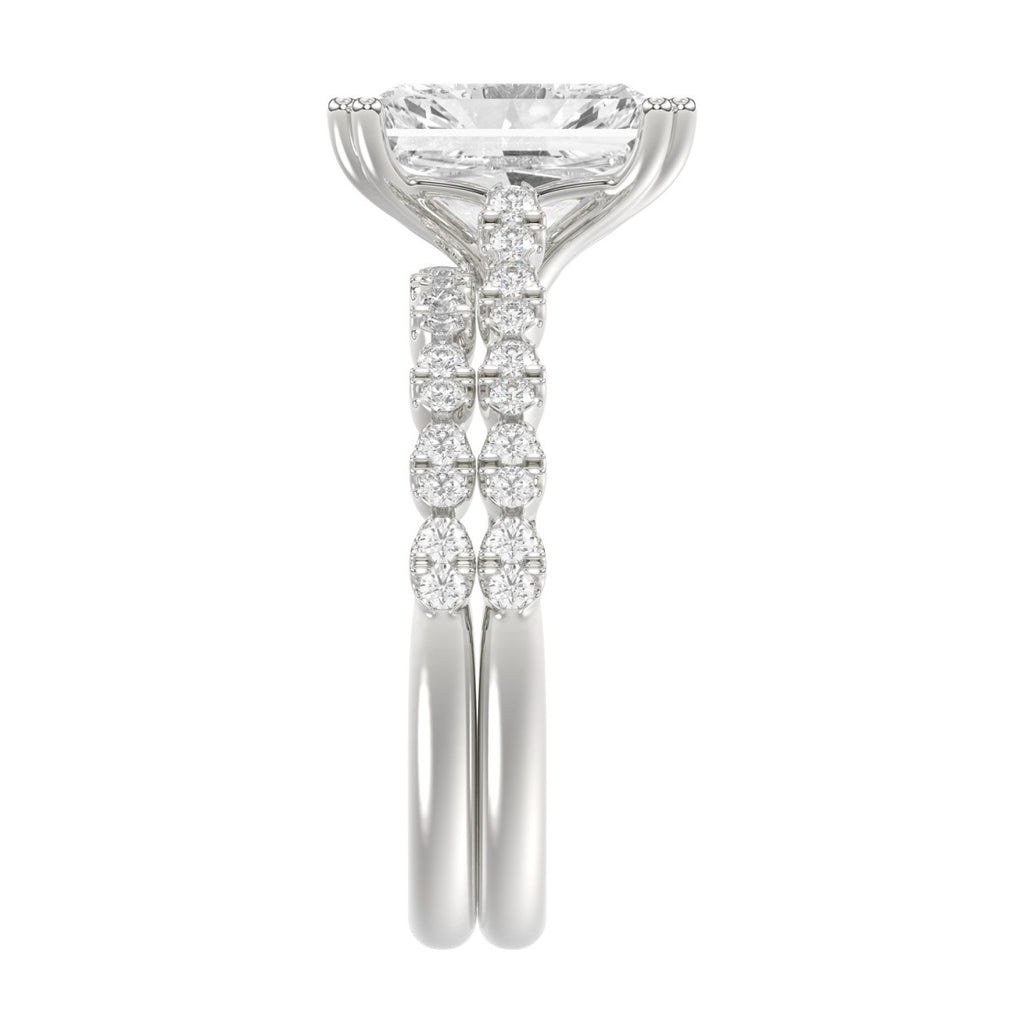Ladies 14K White Gold Ladies Elegance- Bridal Set  3 1/3CT Round &amp; Radiant Diamond 3.00CT Radiant Center stone (Color F-G -Clarity VS1/VS2)