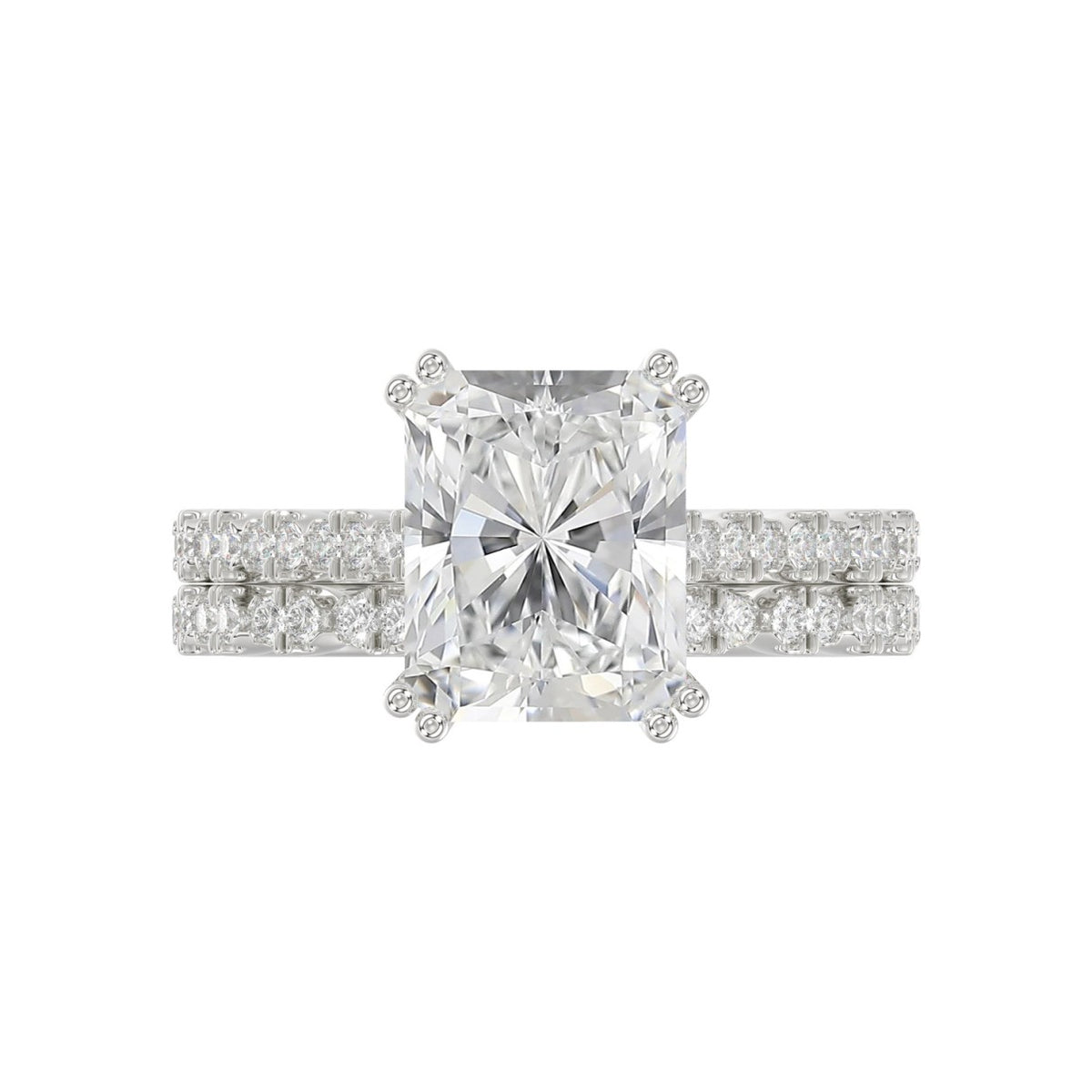 Ladies 14K White Gold Ladies Elegance- Bridal Set  3 1/3CT Round &amp; Radiant Diamond 3.00CT Radiant Center stone (Color F-G -Clarity VS1/VS2)