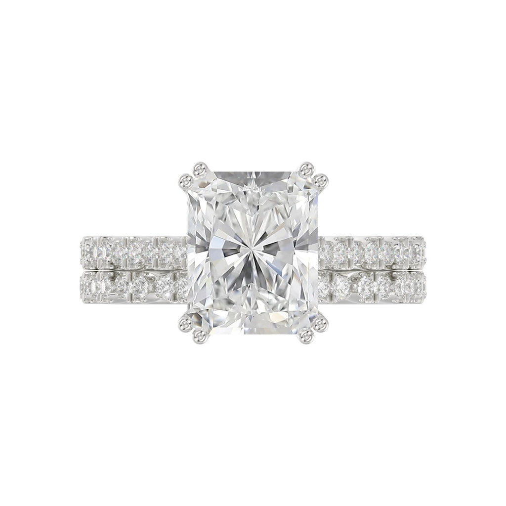 Ladies 14K White Gold Ladies Elegance- Bridal Set  3 1/3CT Round &amp; Radiant Diamond 3.00CT Radiant Center stone (Color F-G -Clarity VS1/VS2)