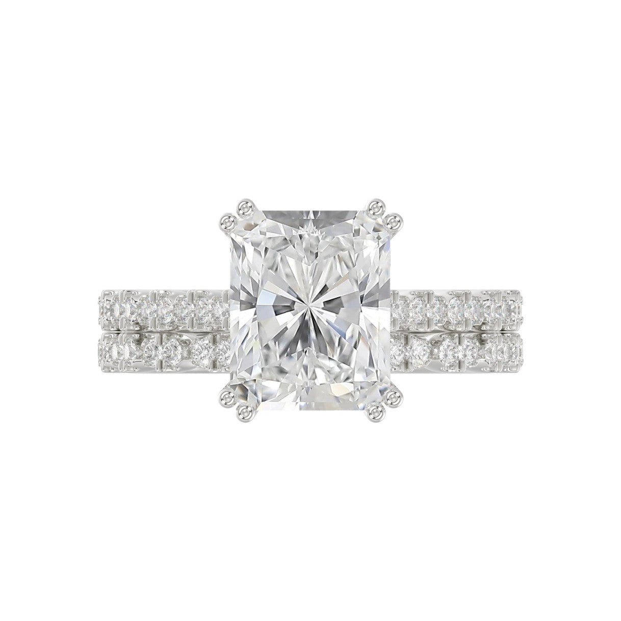 Ladies 14K White Gold Ladies Elegance- Bridal Set  3 1/3CT Round &amp; Radiant Diamond 3.00CT Radiant Center stone (Color F-G -Clarity VS1/VS2)